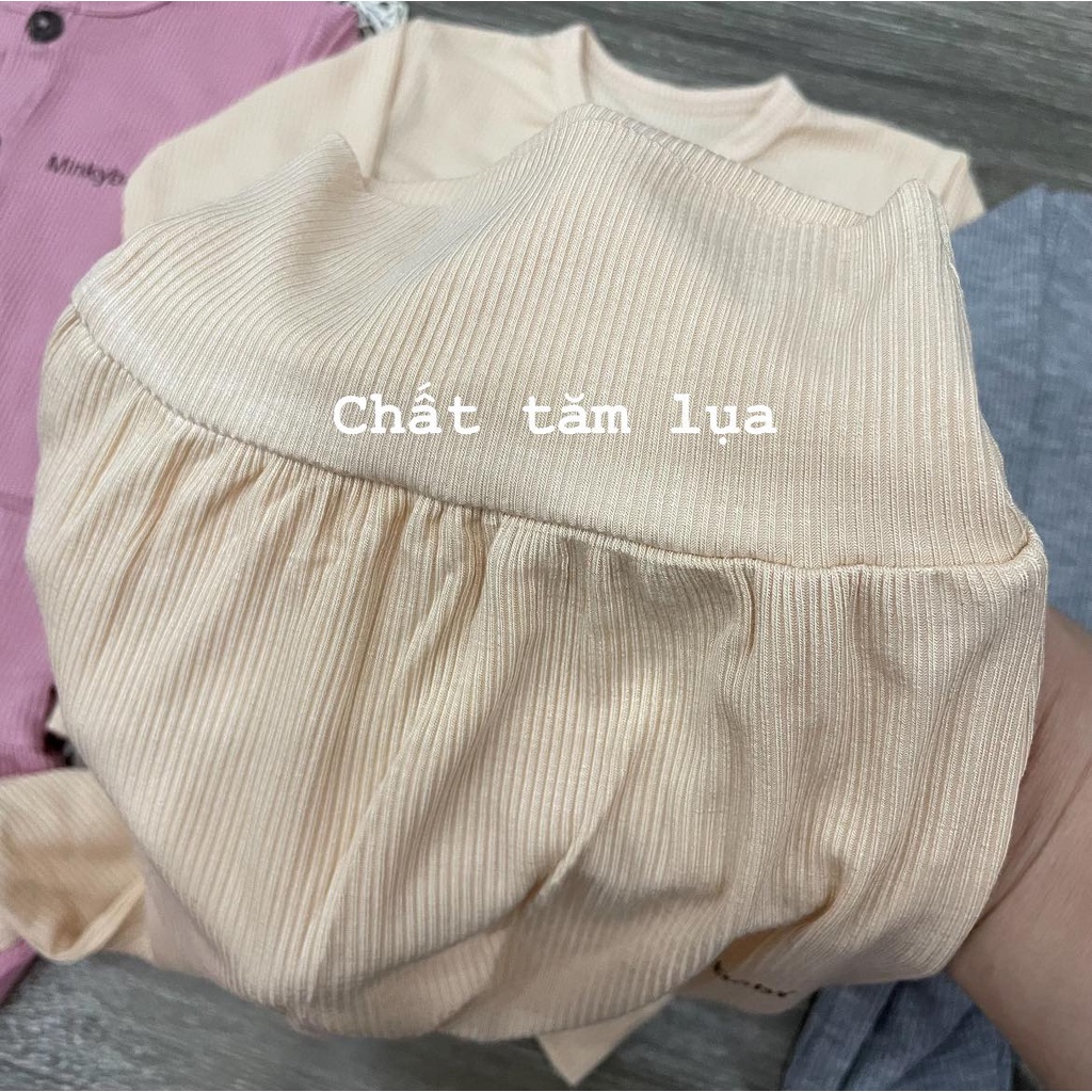 Bộ dài minky mom cúc giữa tăm lụa, bộ dài tay cúc giữa cho bé sơ sinh