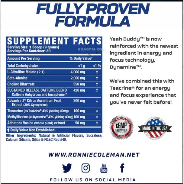 YEAH BUDDY PreWorkout Tăng Sức Mạnh Ronnie Coleman Yeah Buddy - 30 Lần Dùng