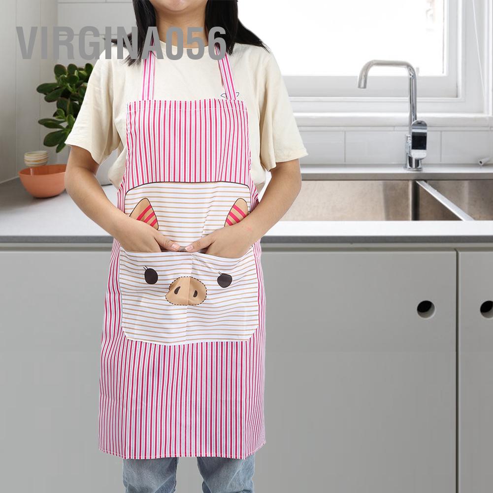 Virgina056 Cartoon Apron Polyester Oilproof Hanging Neck for Baking Roasting Cooking