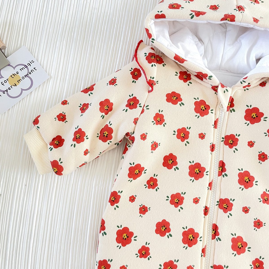 Áo liền quần Sanlutoz bằng cotton họa tiết hoa phong cách công chúa mùa đông cho trẻ em