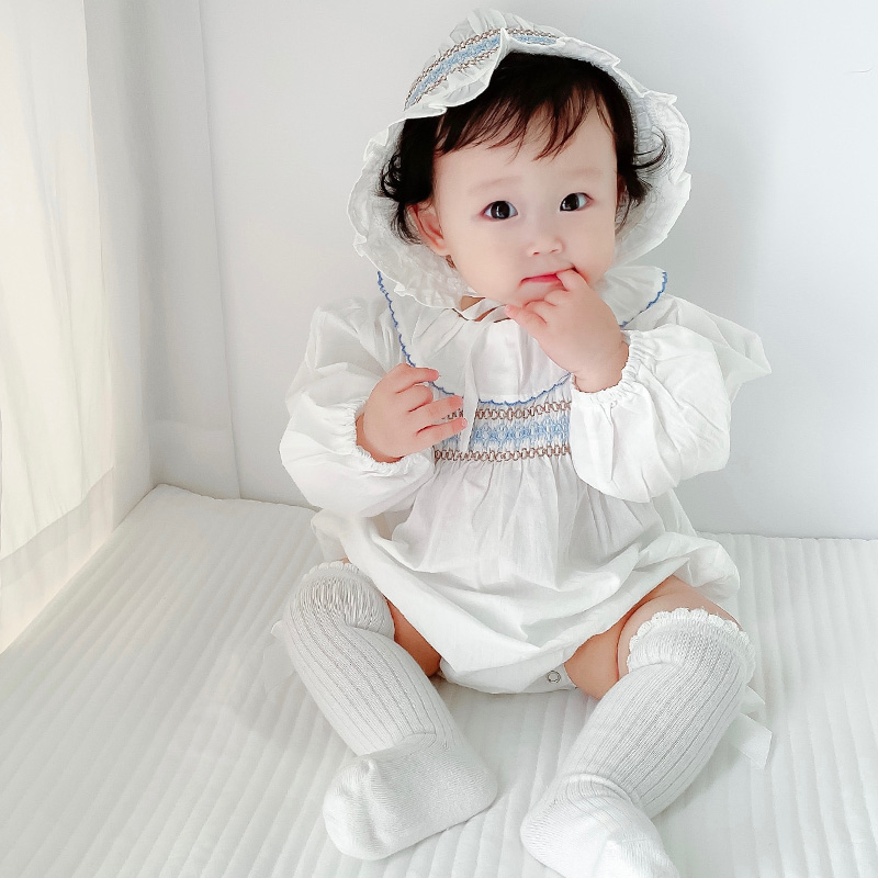 Set áo liền quần + mũ in họa tiết đáng yêu thoải mái dành cho bé gái