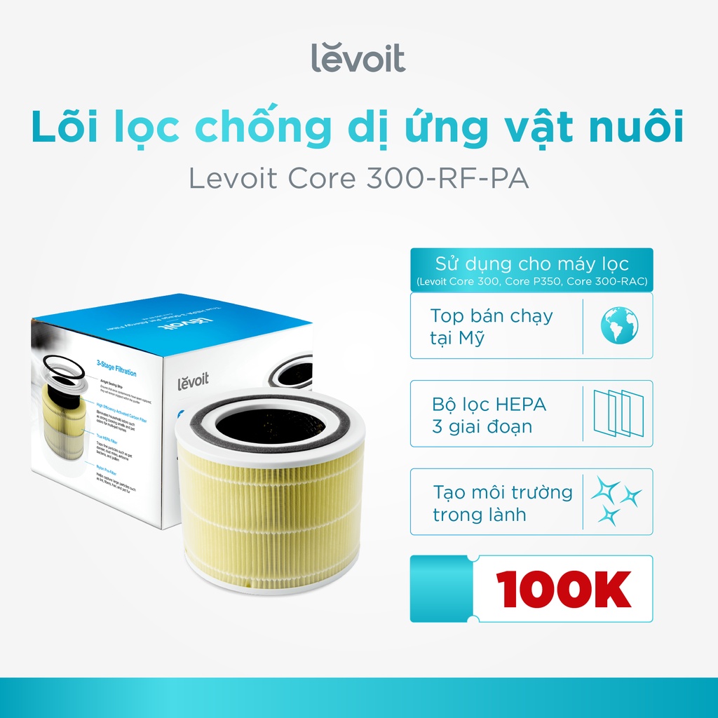 Lõi lọc diệt khuẩn cho máy lọc không khí Levoit Core 300-RF-P A - Chính Hãng- Bộ lọc HEPA - 3 Lớp lọc