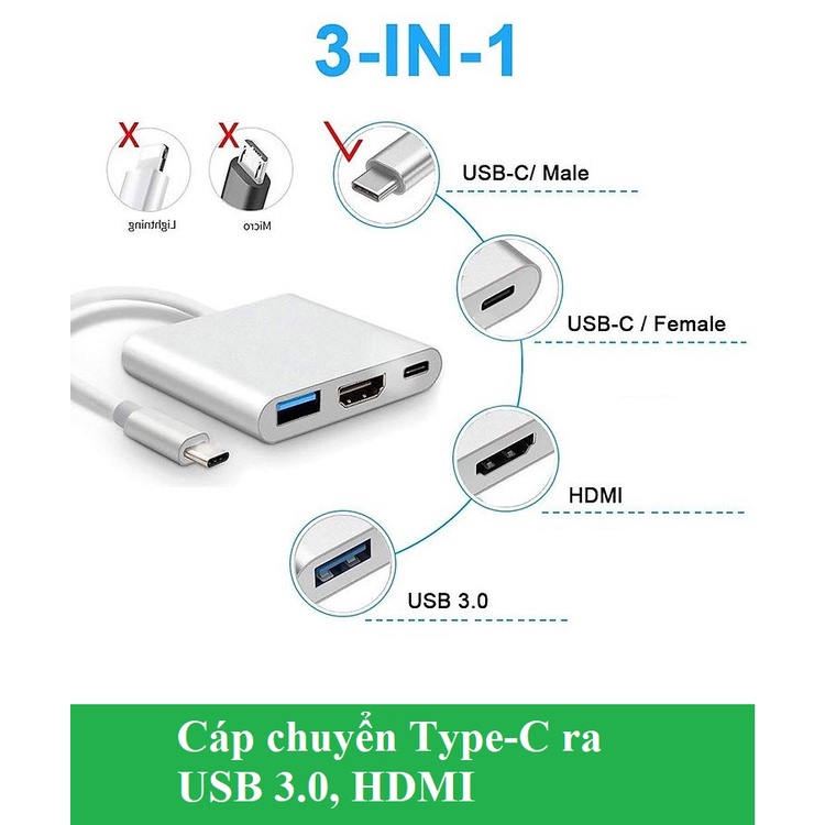 Cáp chuyển Type-C ra USB 3.0, HDMI, dây type c to hdmi