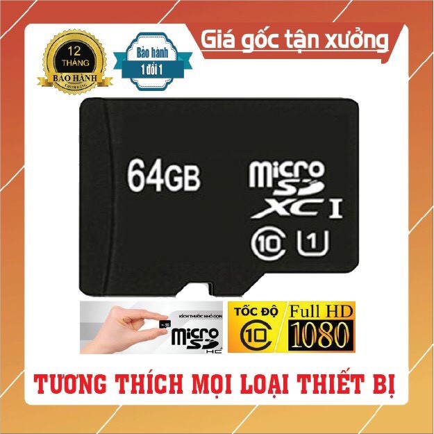 [HÀNG ĐẠT CHUẨN] Thẻ nhớ 64GB Class10 micro SDHC tốc độ cao chuyện dụng cho Camera IP wifi | BigBuy360 - bigbuy360.vn