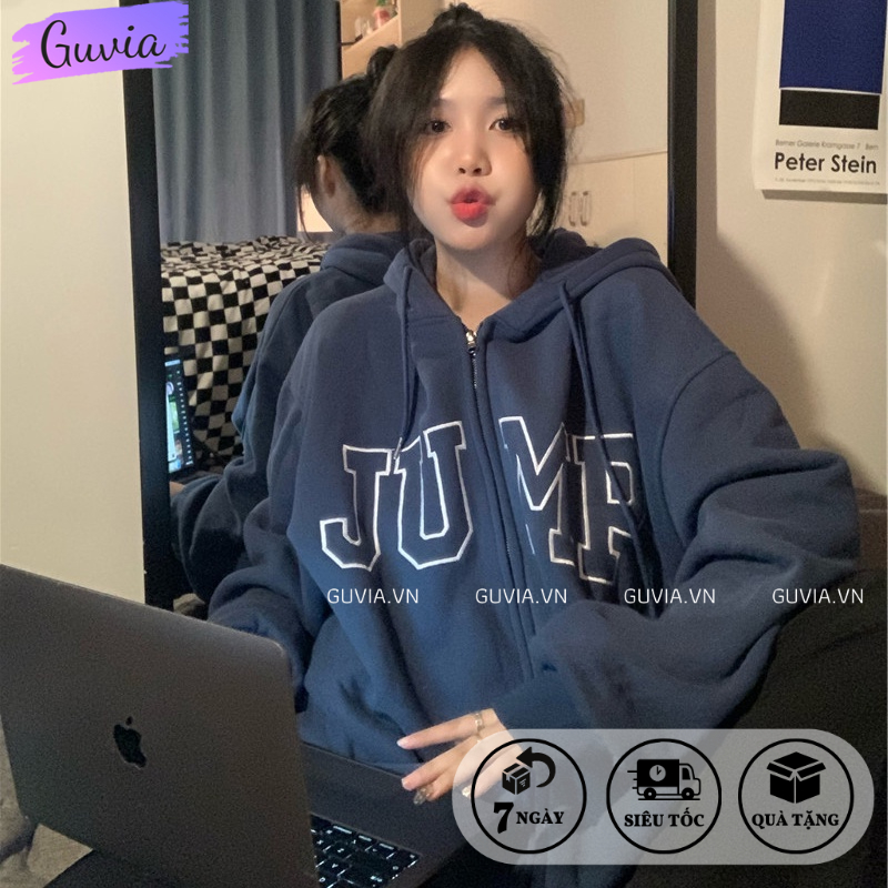 Áo Khoác Hoodie Nỉ JUMP Nam Nữ Ulzzang Unisex, Áo Khoác Form Rộng Thời Trang GUVIA AKN101