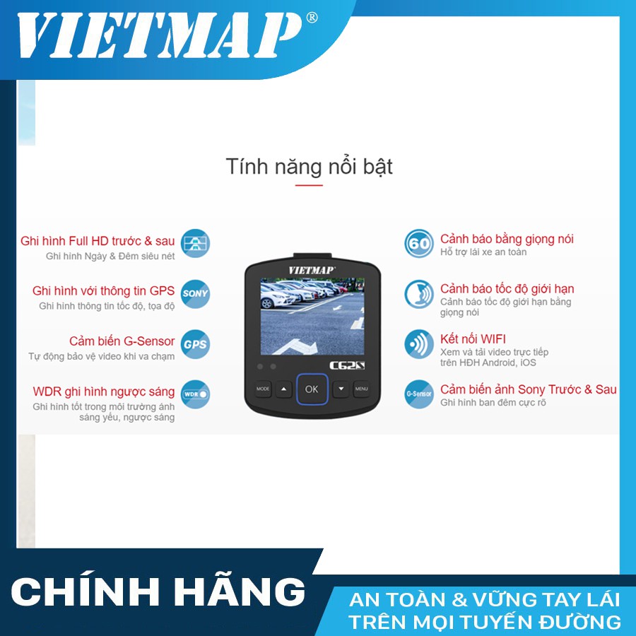 Camera hành trình VIETMAP C62S cho xe ô tô + thẻ nhớ 32/64/128 GB Class 10