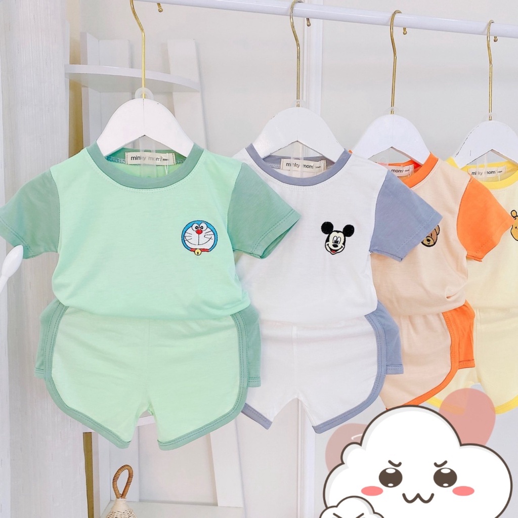 Quần Áo Trẻ Em, Bộ Minky Mom Cộc Tay Chất Thun Lạnh Thêu Hình Chuột Mèo