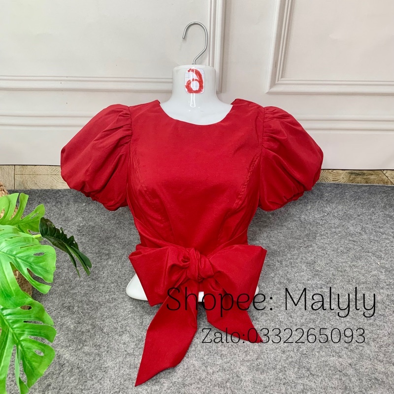 [ MÃ 323 ] ÁO CỘT NƠ TAY PHỒNG + VÁY DẬP LI