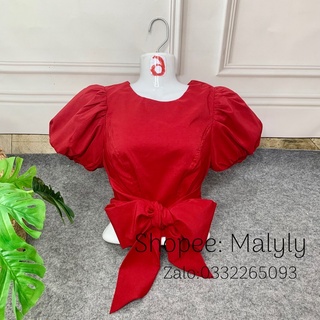 Áo cột nơ tay phồng + váy dập li