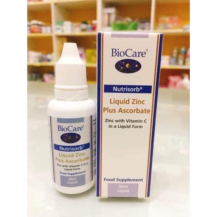 Kẽm Nhỏ Giọt Biocare Liquid Zinc Plus Ascorbate.Bổ Sung Kẽm Cho Bé.Chai 30ml.Xuất Xứ Anh