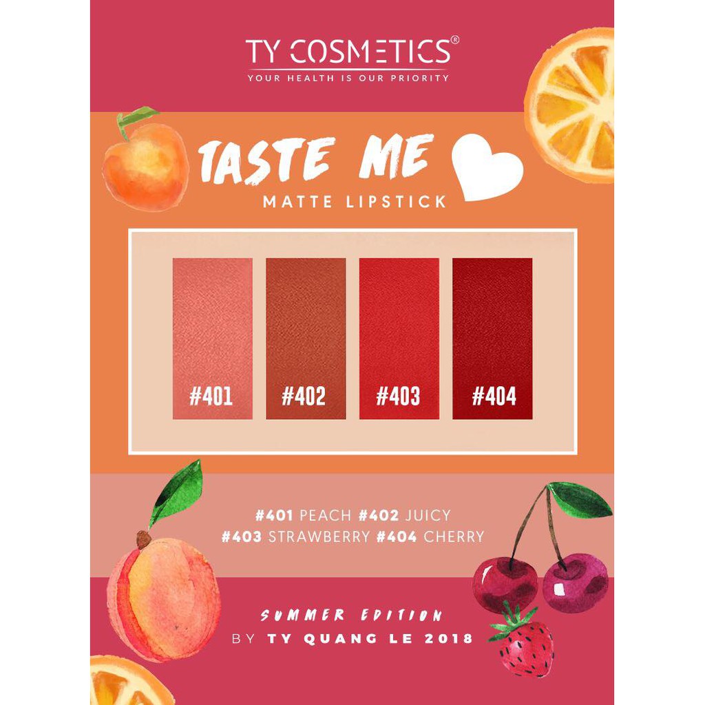 Son bặm môi TASTE ME MATTE LIPSTICK - Thương hiệu TY COSMETICS (Tặng kèm mặt nạ)