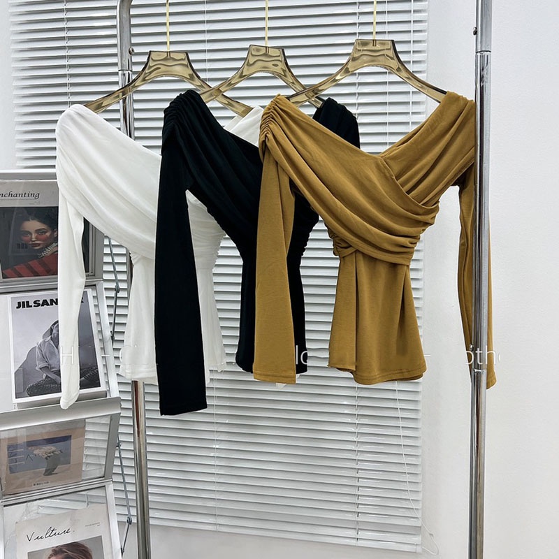 Áo Trễ Vai Đáp Chéo Ngực Dài Tay Chất Co Giãn AP037- Lolla_Fashion