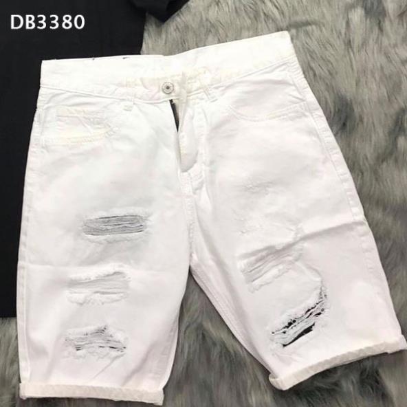 Quần short jean nam, quần sọt jean nam hai màu trắng đen phối rách phong cách trẻ trung dễ phối đồ  ྇