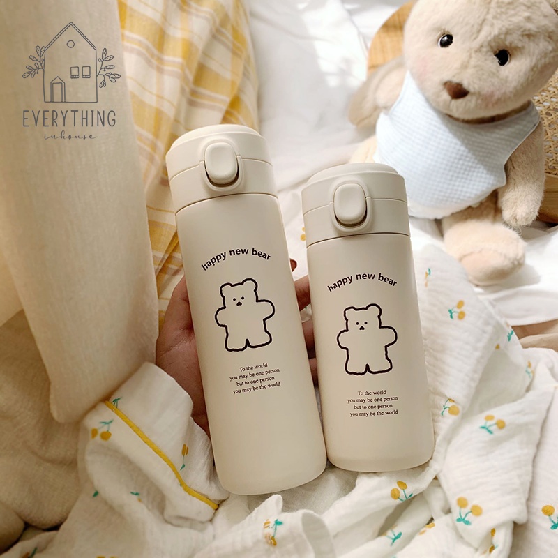 Bình giữ nhiệt hình gấu siêu dễ thương tiện dụng kèm túi vải xách tay canvas