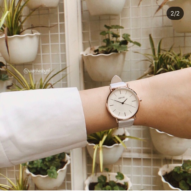 Đồng hồ nam nữ KEZZI CLASSIC dây da trắng size 32/40mm | BigBuy360 - bigbuy360.vn