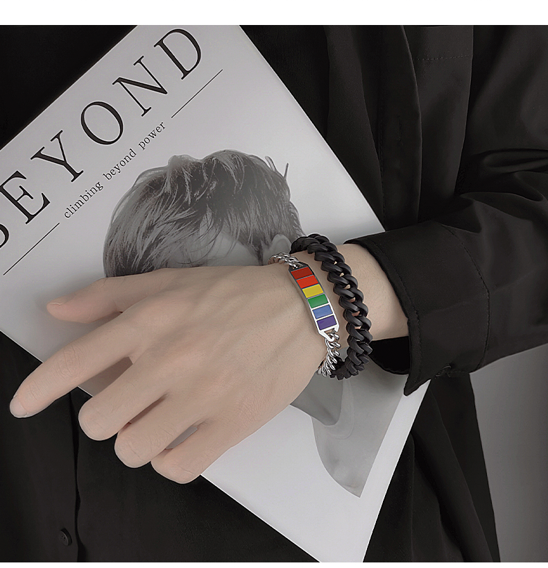 Vòng đeo tay kim loại phối mặt màu sắc cầu vồng phong cách Hàn Quốc thời trang cho nữ