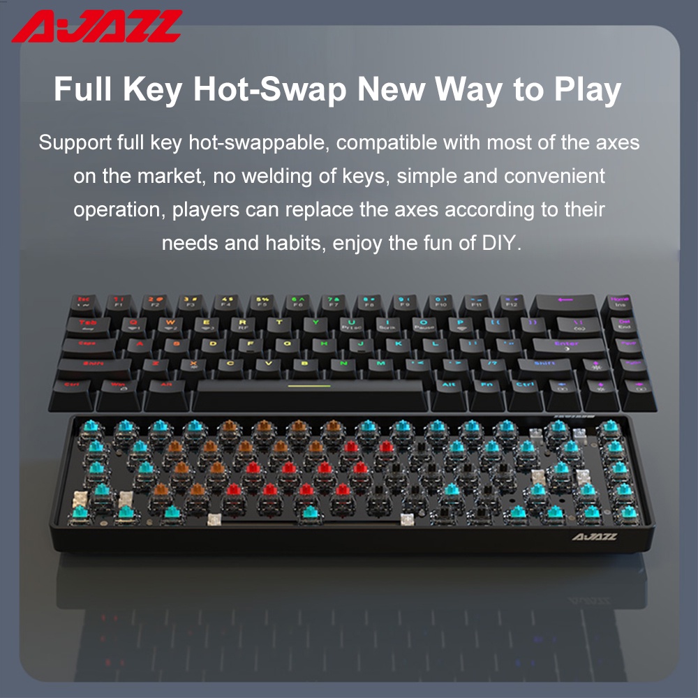 AJAZZ K685T 68 phím Bàn phím cơ chơi game không dây Three Mode Wireless Hot-swappable RGB Backlight Mechanical Keyboard Gaming Keyboards for Laptop PC