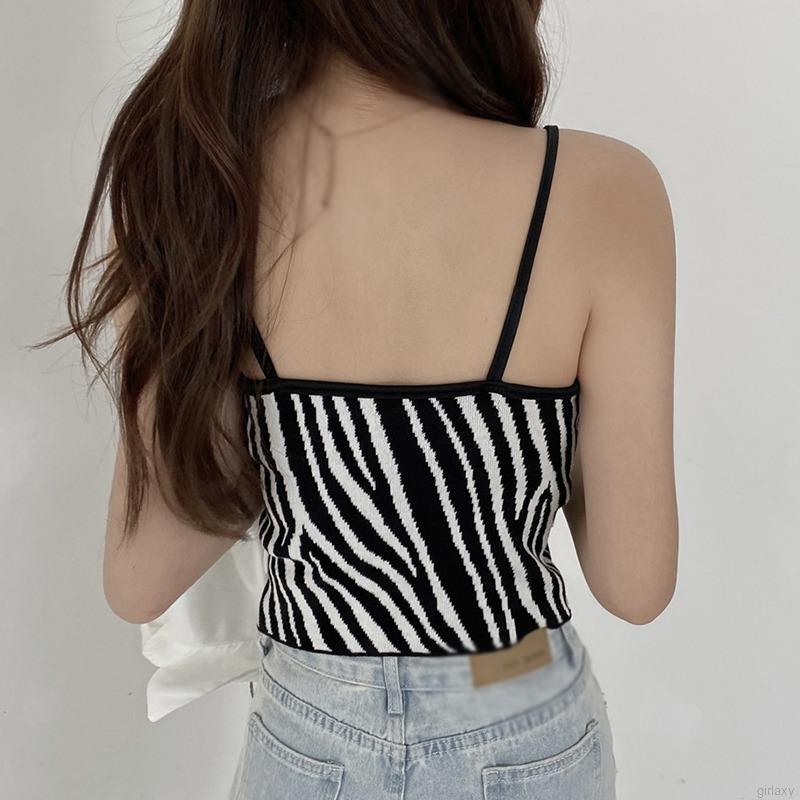 Áo Croptop Sát Nách Hoạ Tiết Ngựa Vằn Phong Cách Hàn Quốc