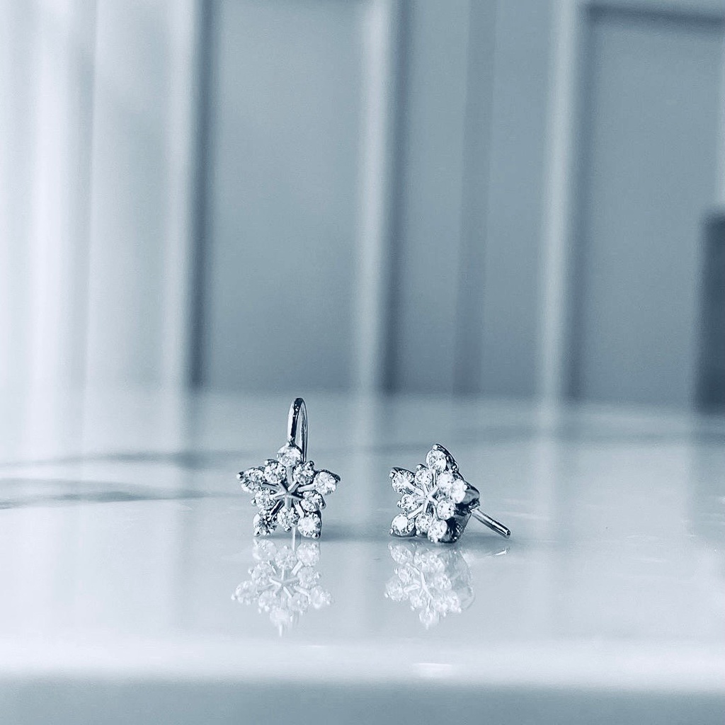 Bông tai bạc nữ TLEE hoa tuyết đính đá dáng cài nữ tính TleeJewelry B0343