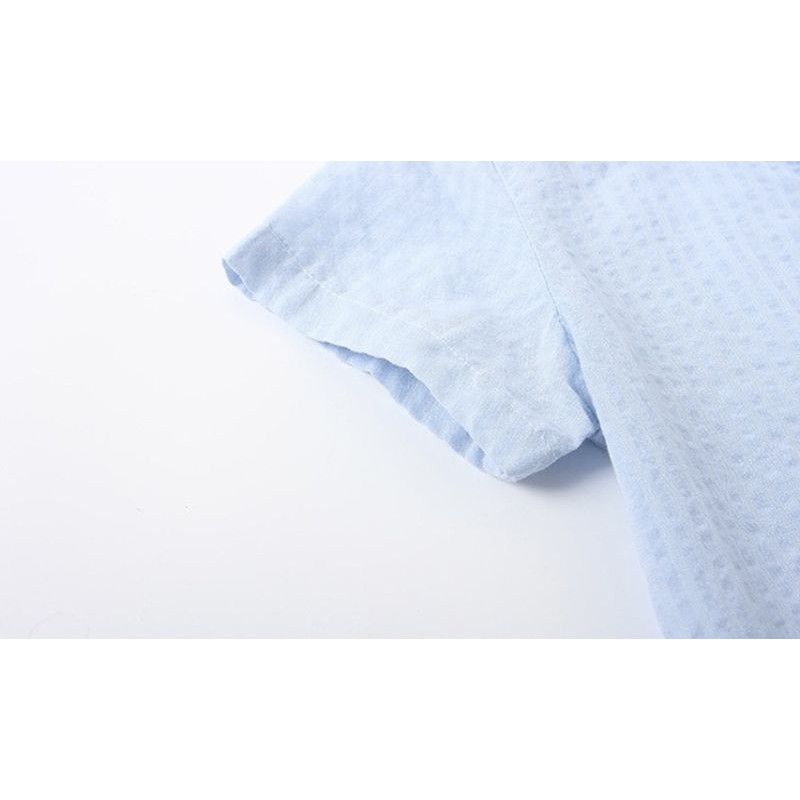 Áo sơmi cổ tầu bé trai WELLKIDS áo cộc tay họa tiết hoạt hình chất cotton cho bé TX2242