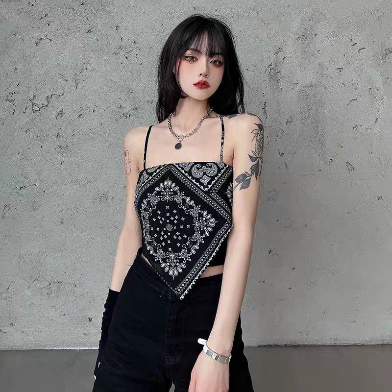 Áo hai dây khăn yếm bandana KA Closet, 2 màu Đen, Trắng mix áo ống summer 2021, chất bozip cotton