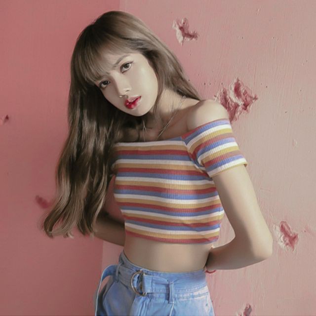 Áo croptop body sọc ngang sắc màu hở vai Lisa
