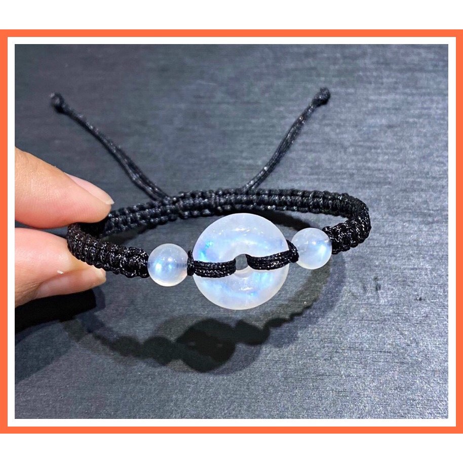 Vòng tay Đồng Điếu đá Mặt Trăng Moonstone tết dây hàng thiên nhiên Tặng kèm hộp đựng VT160 - Hợp tất cả các mệnh