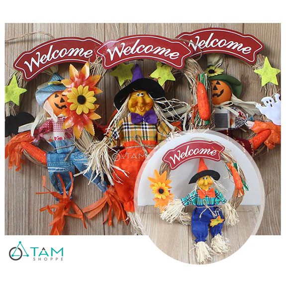 Vòng treo cửa Halloween Welcome người rơm HLW-BTC-03