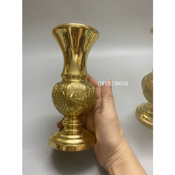 Lọ hoa bình bông bằng đồng hoạ tiết bát tiên cỡ nhỏ