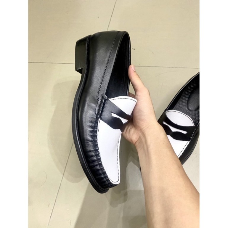 Penny Loafer Black White, giày nam da thật đế phíp cao cấp