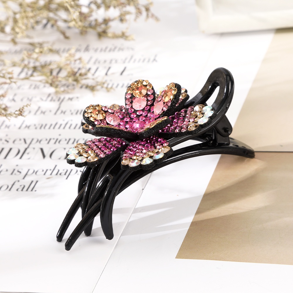 Kẹp tóc lớn Haimeikang hình hoa ba răng đính đá thanh lịch kiểu Hàn Quốc