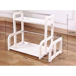 Kệ đựng gia vị, kệ gia vị nhà bếp, kệ để gia vị 2 tầng chữ H nhựa Việt Nhật có ống đũa, có khay để thớt