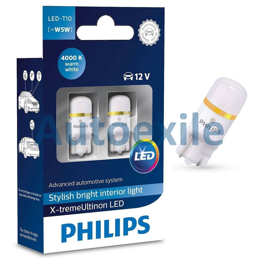 Bóng Đèn Led Philips Xtreme Ultinon T10 W5w 4000k Ánh Sáng Vàng Trang Trí Nội Thất Xe Hơi / Xe Mô Tô
