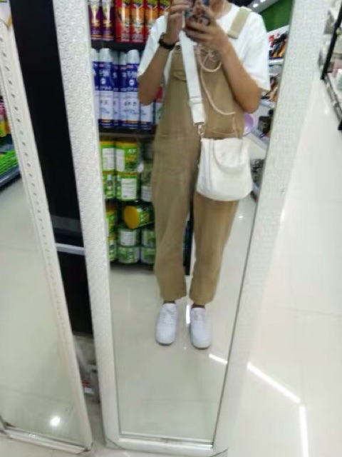 [KÈM ẢNH THẬT + SẴN] quần yếm kaki dài túi ngực ulzzang hàn quốc basic màu be đậm | BigBuy360 - bigbuy360.vn