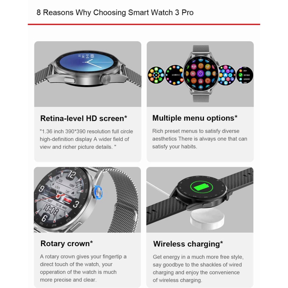 Đồng Hồ Thông Minh DT3 Pro Màn Hình 1.36 Inch 390*390 HD Kết Nối Bluetooth Không Dây DT3Pro