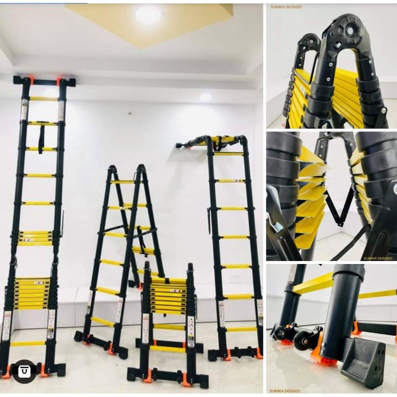 Thang Chữ A, Thang nhôm rút đôi  SUMIKA 1.9M-5.6M SƠN TĨNH ĐIỆN-TẢI TRỌNG 300KG-BH 24 THÁNG - LUÔN CÓ PHU KIỆN THAY THẾ