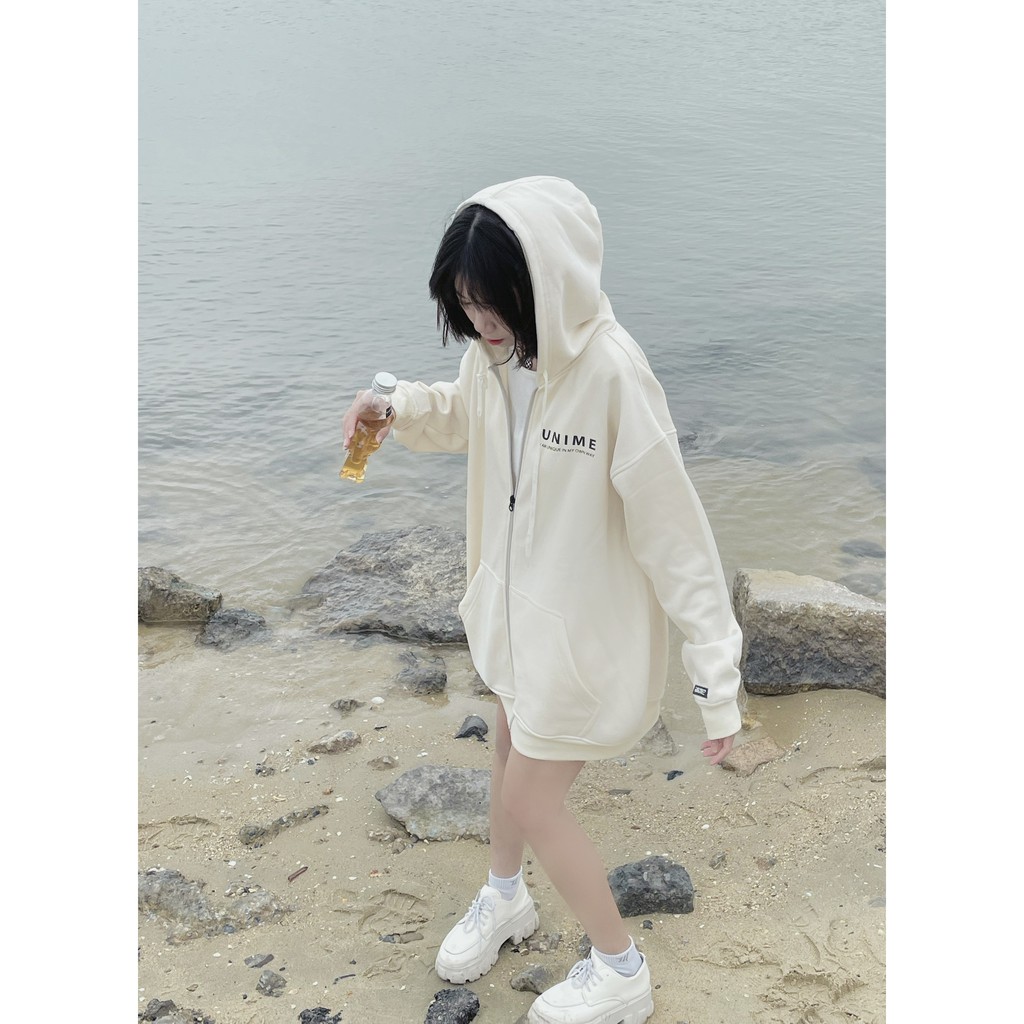 Áo khoác dây kéo Unime Hoodie Zip Flex 1.0 - Màu kem