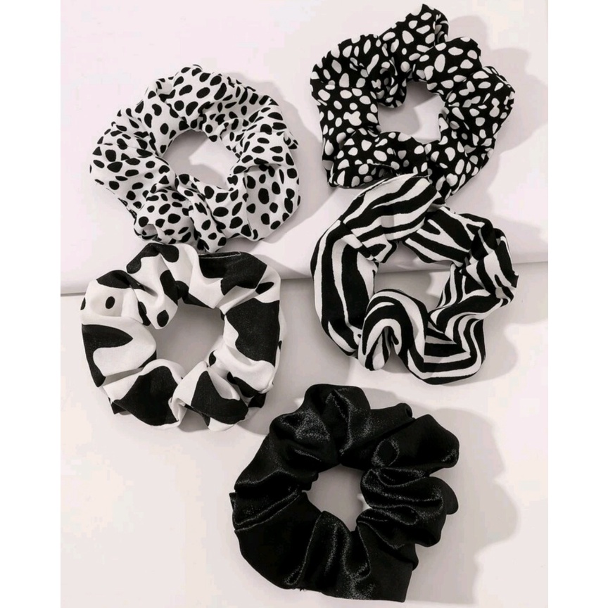 Dây cột tóc scrunchies - Buộc tóc vải scrunchies họa tiết bò sữa