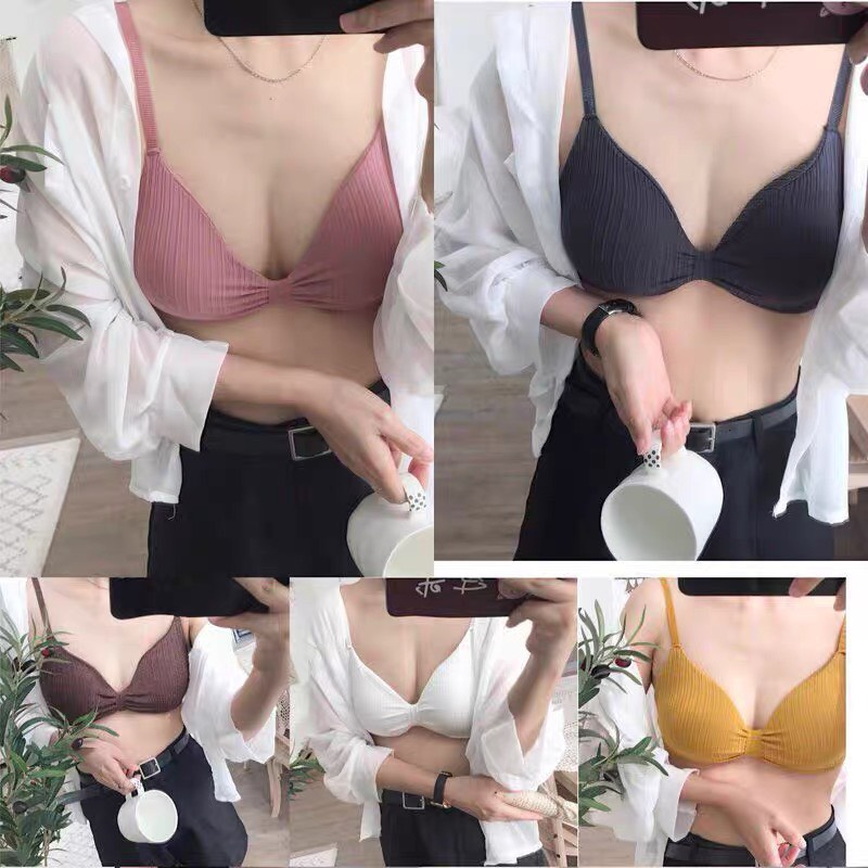 Áo lót nữ thắt nơ dây chất Cotton đệm mút mỏng không gọng nâng ngực AOLOT16