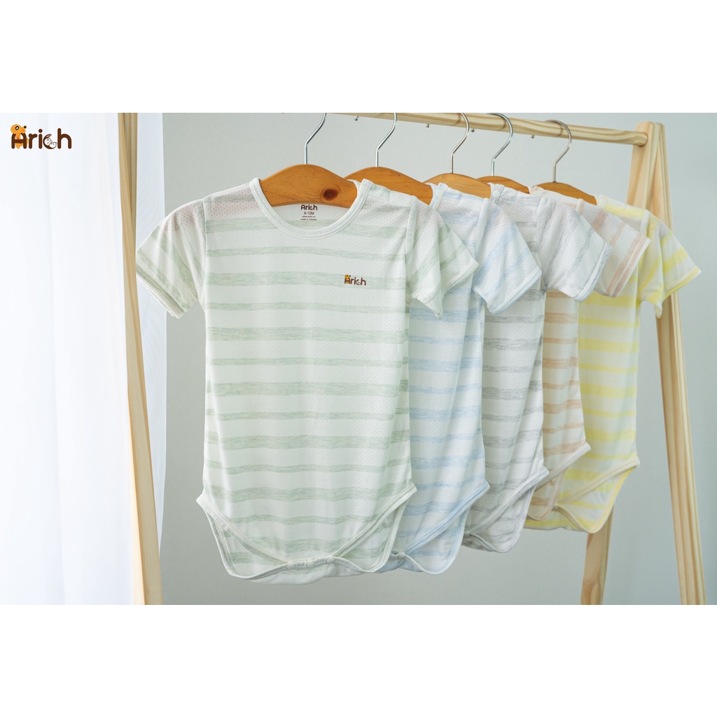 Bộ body chíp cộc tay Arich 5 màu sọc vải sợi tre