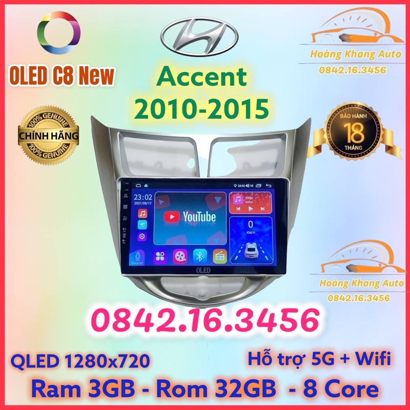 Màn hình android OLED C8 New theo xe Accent 2010 - 2015  kèm dưỡng và jack nguồn zin theo xe