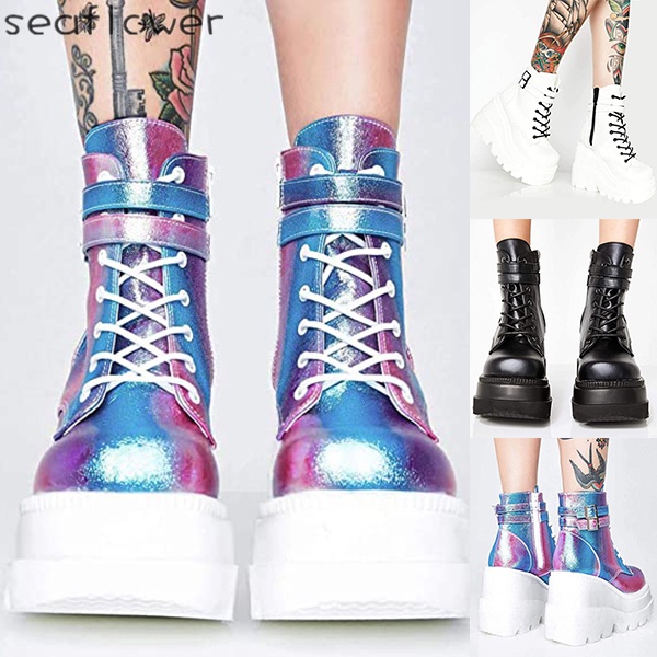 Giày Bốt Mũi Tròn Đế Dày Cột Dây Chống Thấm Nước Thời Trang Cho Nữ