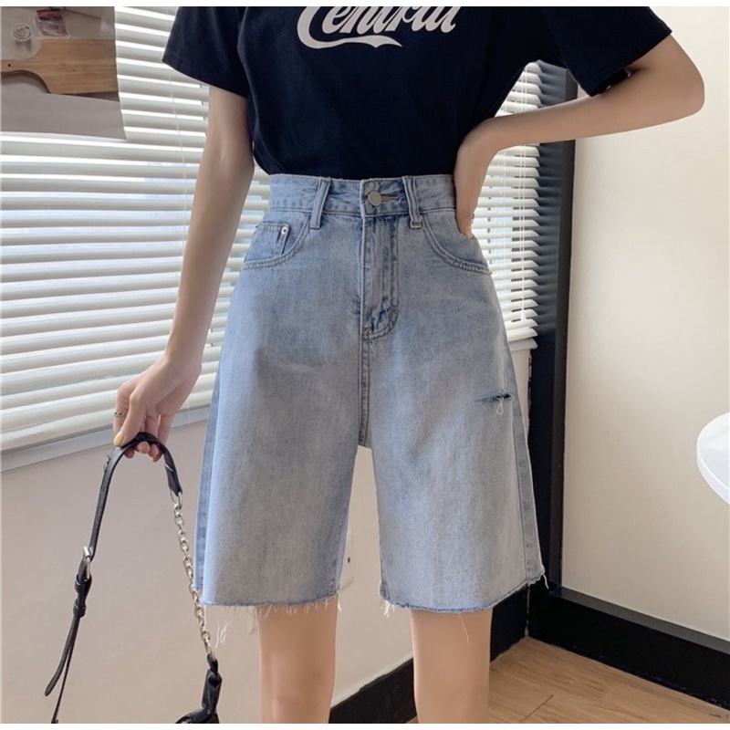 QUẦN SÓC BÒ RÁCH HÔNG ĐÙI TRÁI