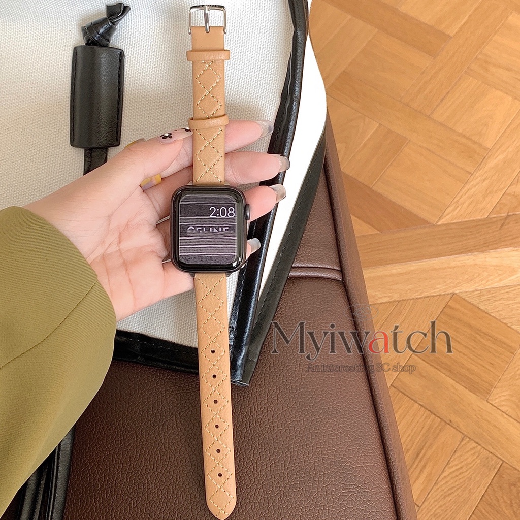 Dây đeo bằng da mỏng cho đồng hồ Apple 7 6 SE 40mm 44mm 41mm iWatch Series 6 5 4 3 38mm 42mm 45mm T500 Plus Watch 6 HW22