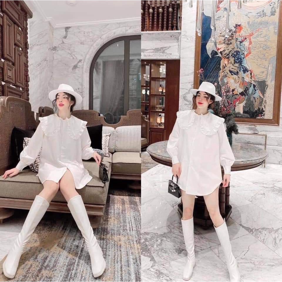 [Mã FAMARAL1 giảm 10K đơn 50K] Áo SƠ MI NỮ CỔ BÈO 2 LỚP Tay phồng phong cách vintage m103