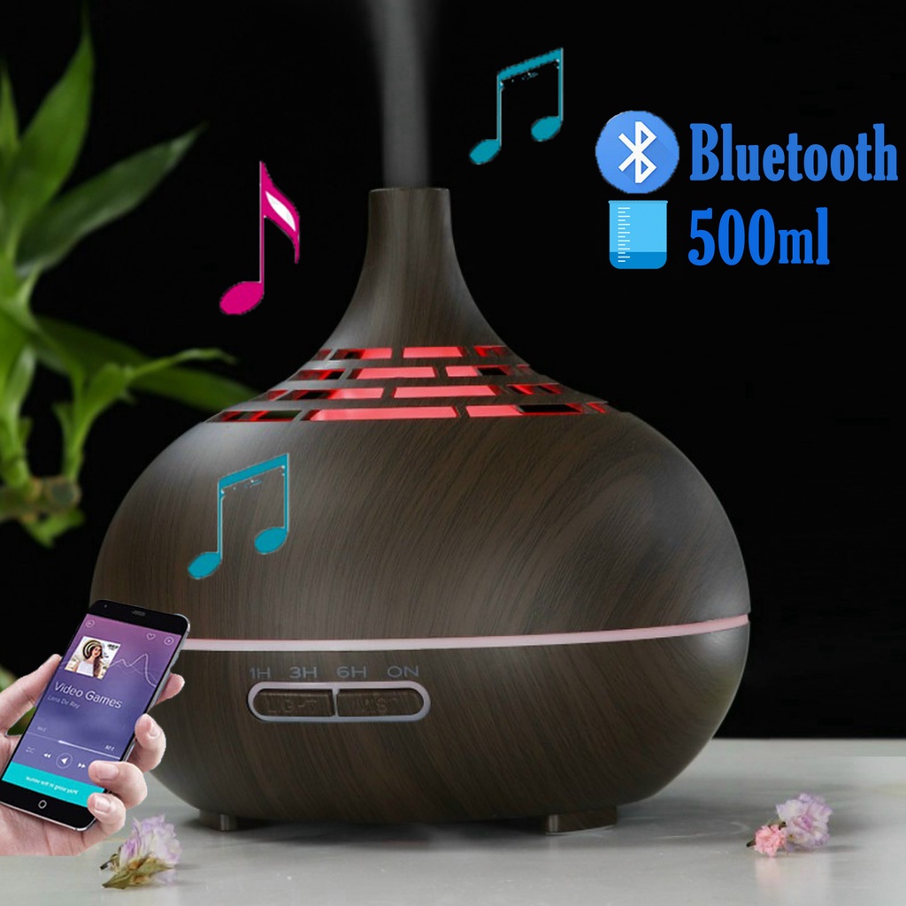 Máy Xông Tinh Dầu Có Loa Bluetooth Nghe Nhạc Tặng 3 chai Tinh Dầu Sả Chanh + Bạc Hà + Quế. Máy Khuếch Tán Tinh Dầu 500ML