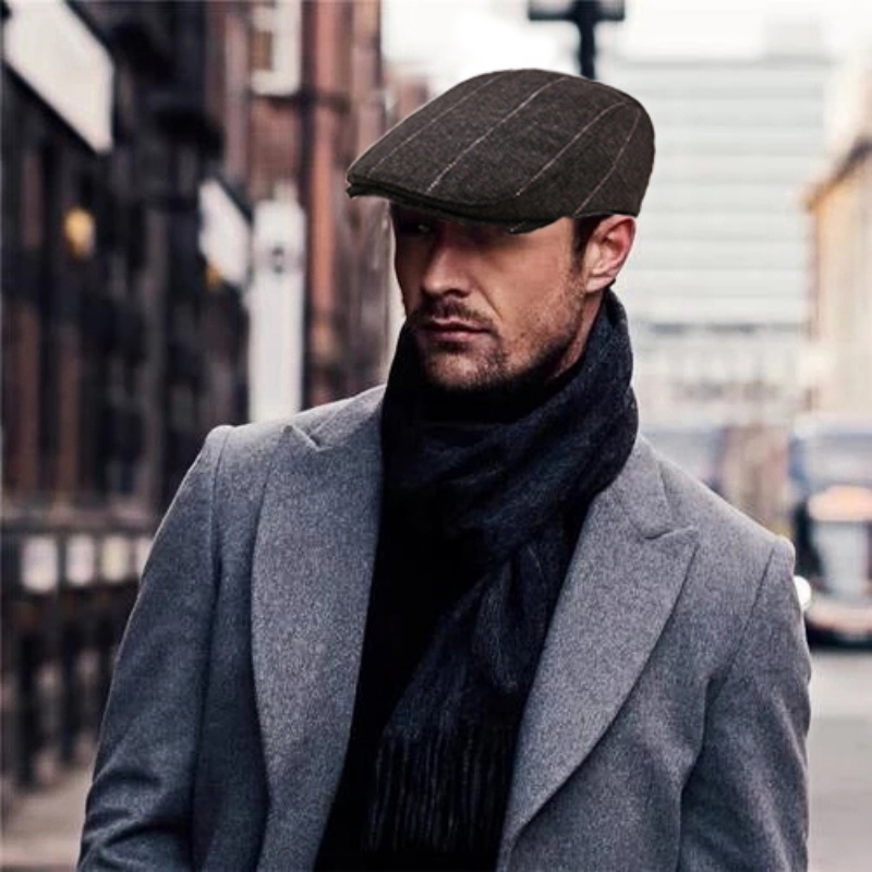 Mũ Beret Vải Len Họa Tiết Sọc Caro Phong Cách Pháp Cổ Điển Thời Trang Cho Nam