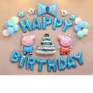 [ Tặng bơm+ keo dán] Đầy Đủ Như Hình Set Bóng Heo Peppa Pig XanhTrang Trí Sinh Nhật