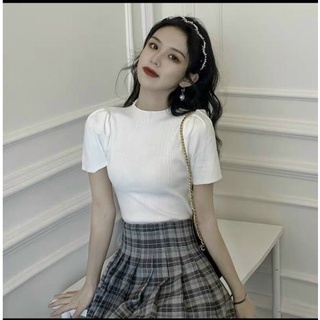 Áo len mịn cổ 3 phân cộc tay bồng lỡ