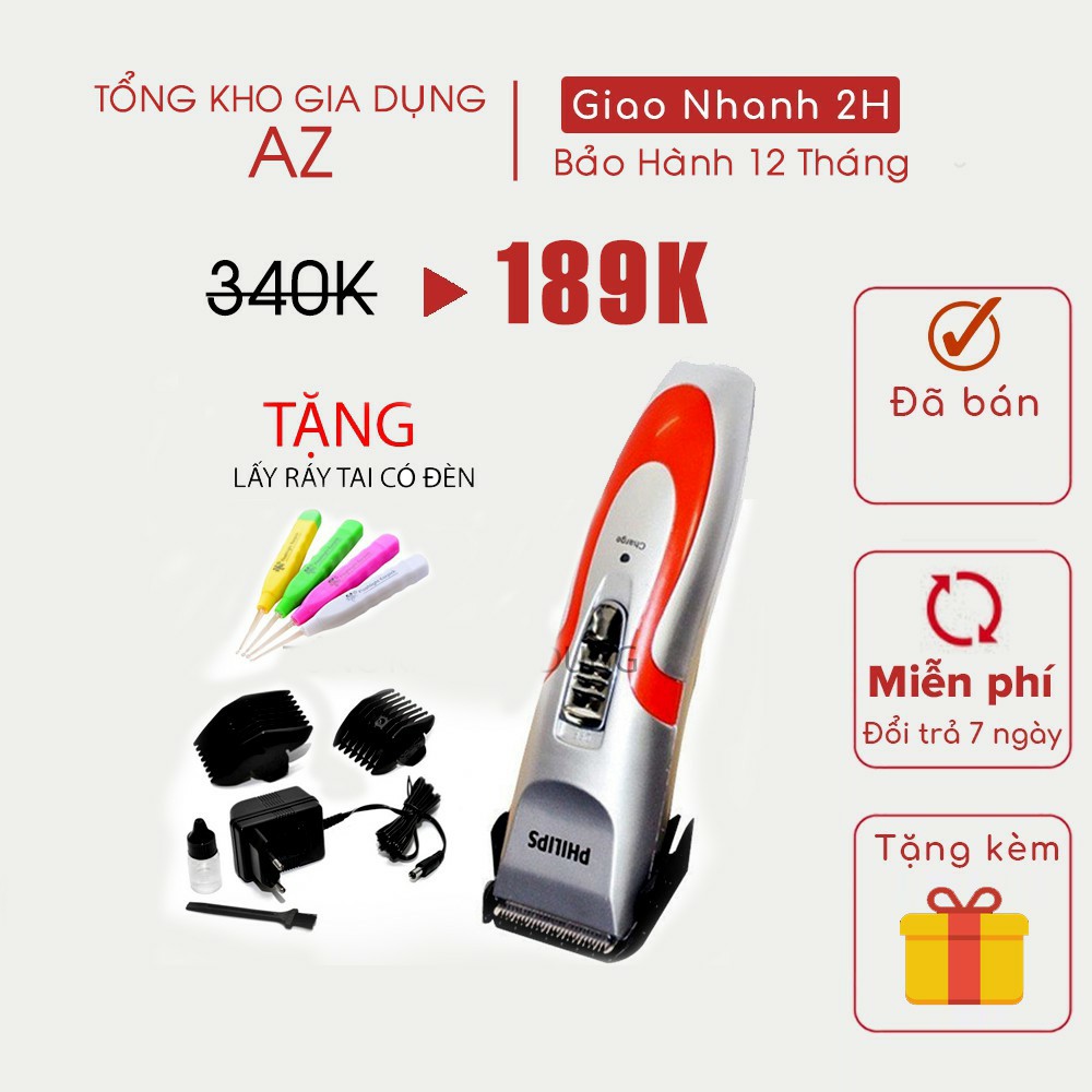 Tông Đơ Cắt Tóc Philip Pin Sạc Siêu Bền Hàng Full Box, Bảo Hàng 12 Tháng